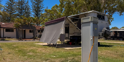 M-Tech caravan park utility pedestal Tallebudgera Creek tourist park Gold Coast.